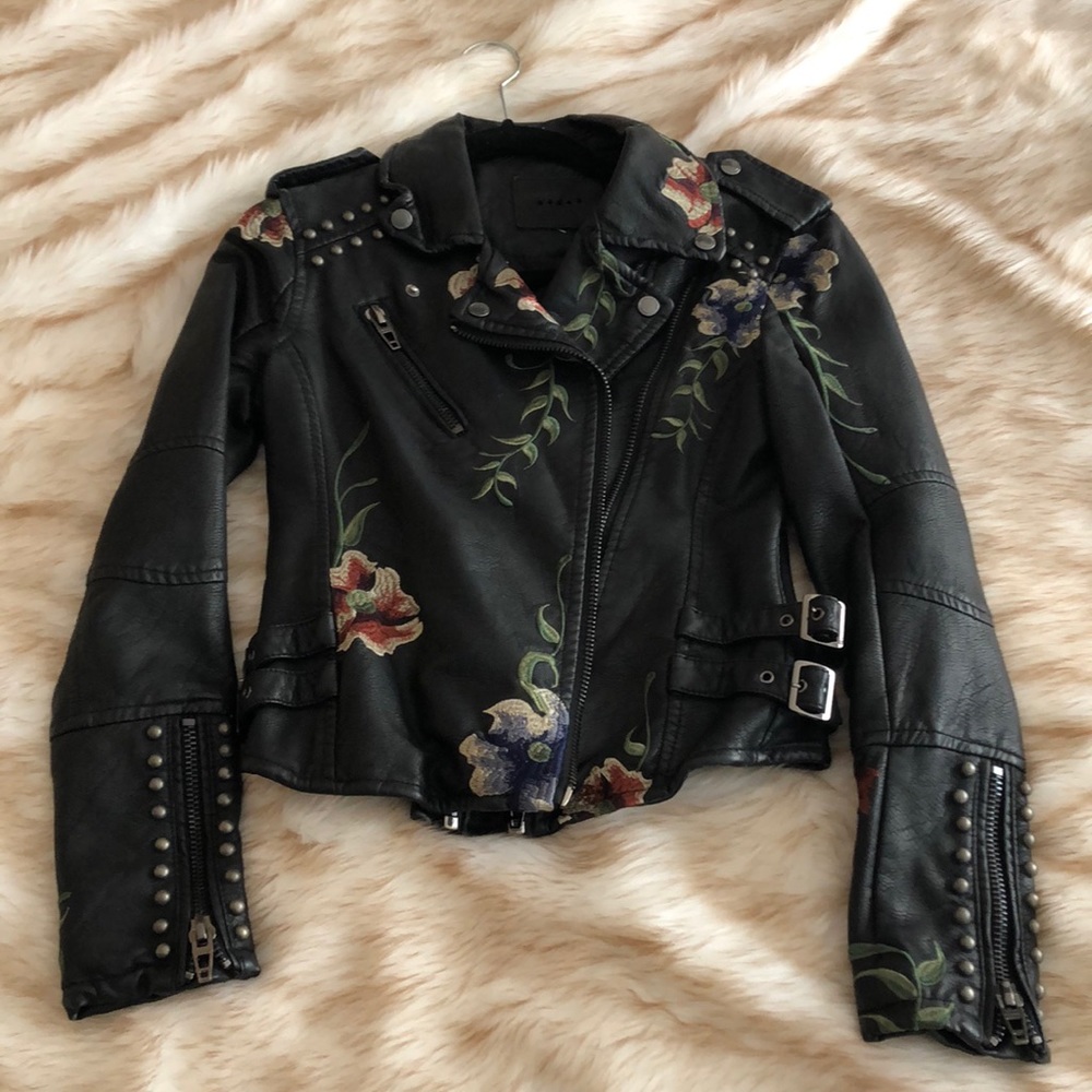 Blank NYC embroidered vegan leather Moto jacket